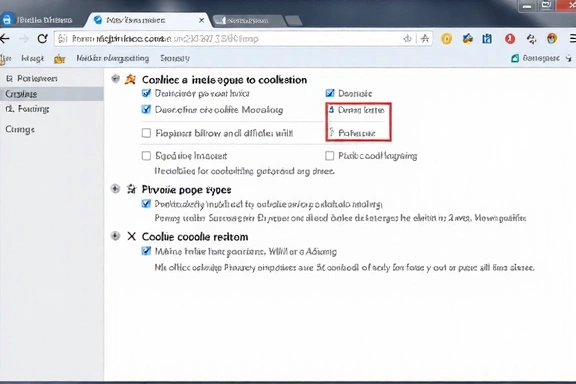 Illustration of browser settings interface with a focus on privacy and cookie management options.