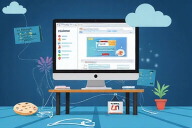 Illustration of a website server with data flowing to a user's browser, representing first-party cookies.