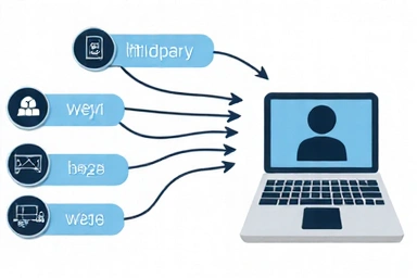 Illustration of multiple external servers interacting with a user's browser, representing third-party cookies.