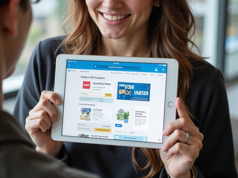 Illustration of a person browsing coupons on a tablet