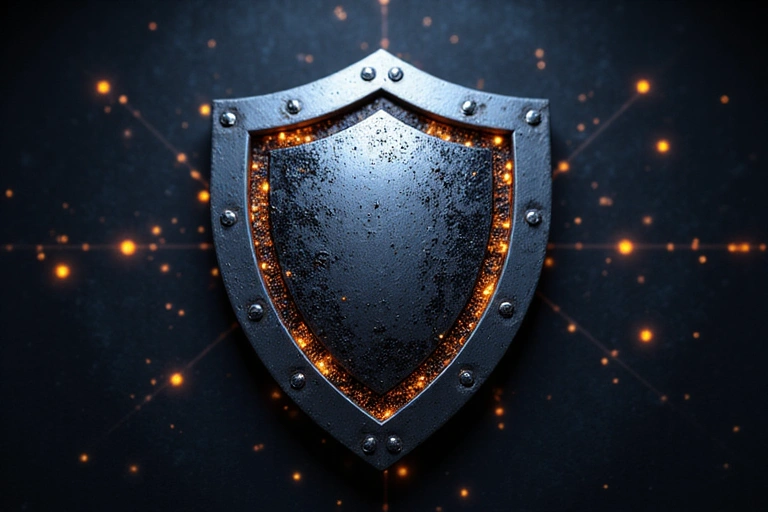 A shield icon with binary code, representing robust digital security measures.