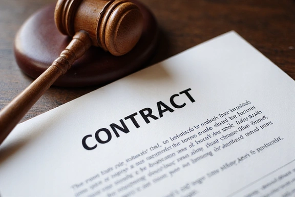 A legal document or contract with a gavel, symbolizing legal compliance and protection.